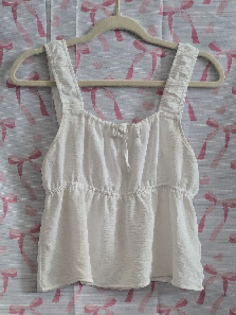 Timing White Textured Gauze Ruffle Strap Babydoll Tank Top | Size L
